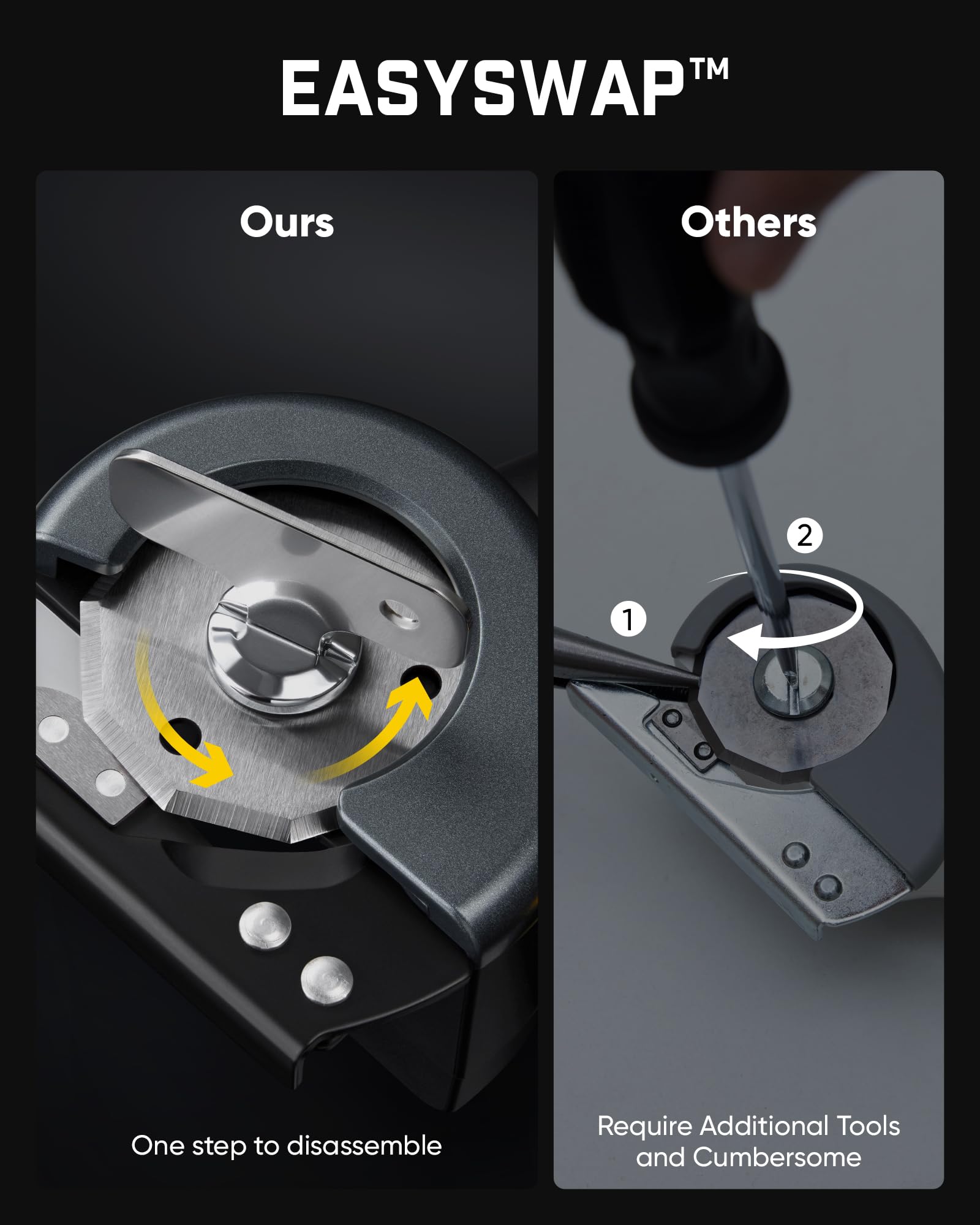 Fanttik C8 Nano EasySwap spindle lock mechanism and included metal accessory for safe changes