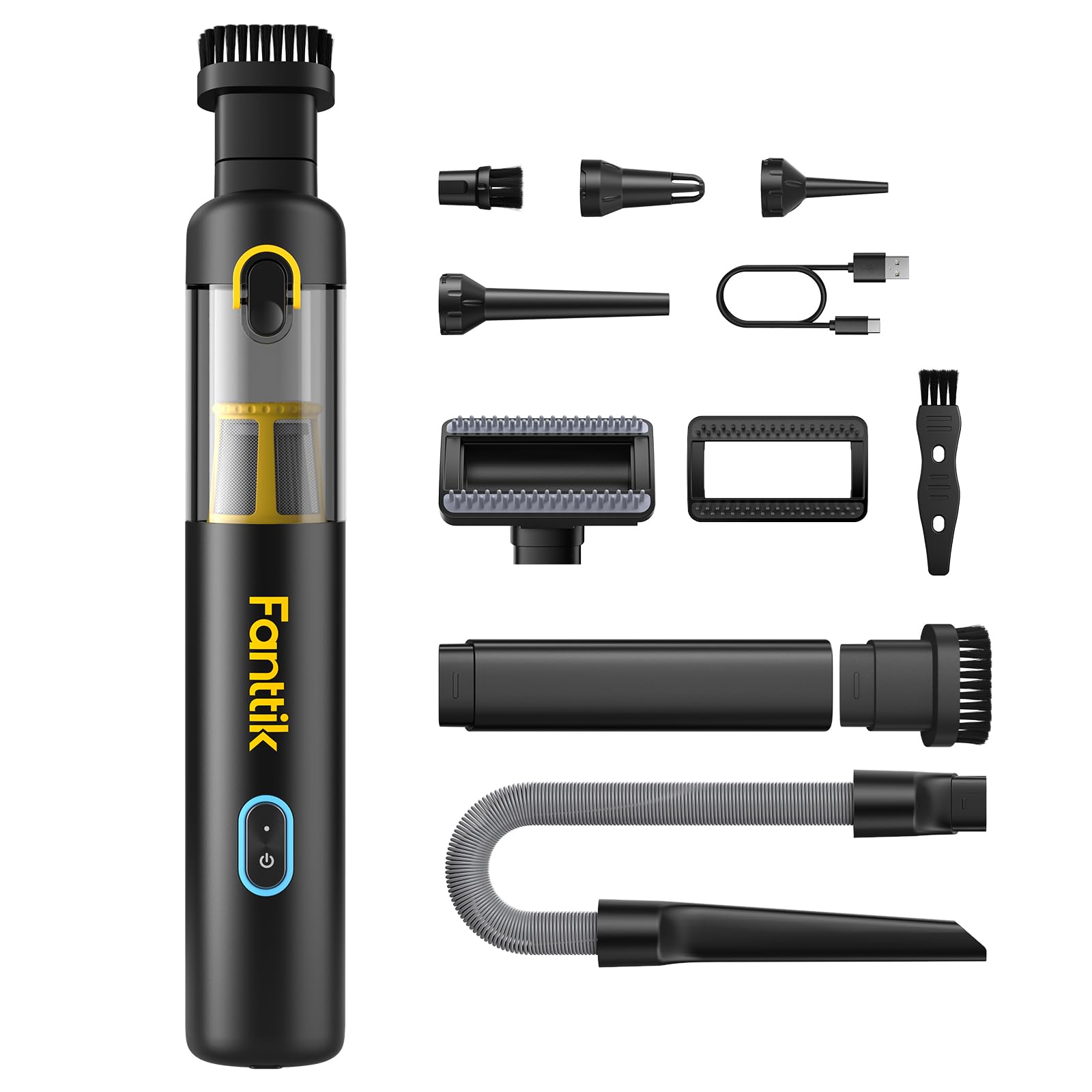 Fanttik Slim V8 APEX front view showing sleek handheld design and controls, easy portability