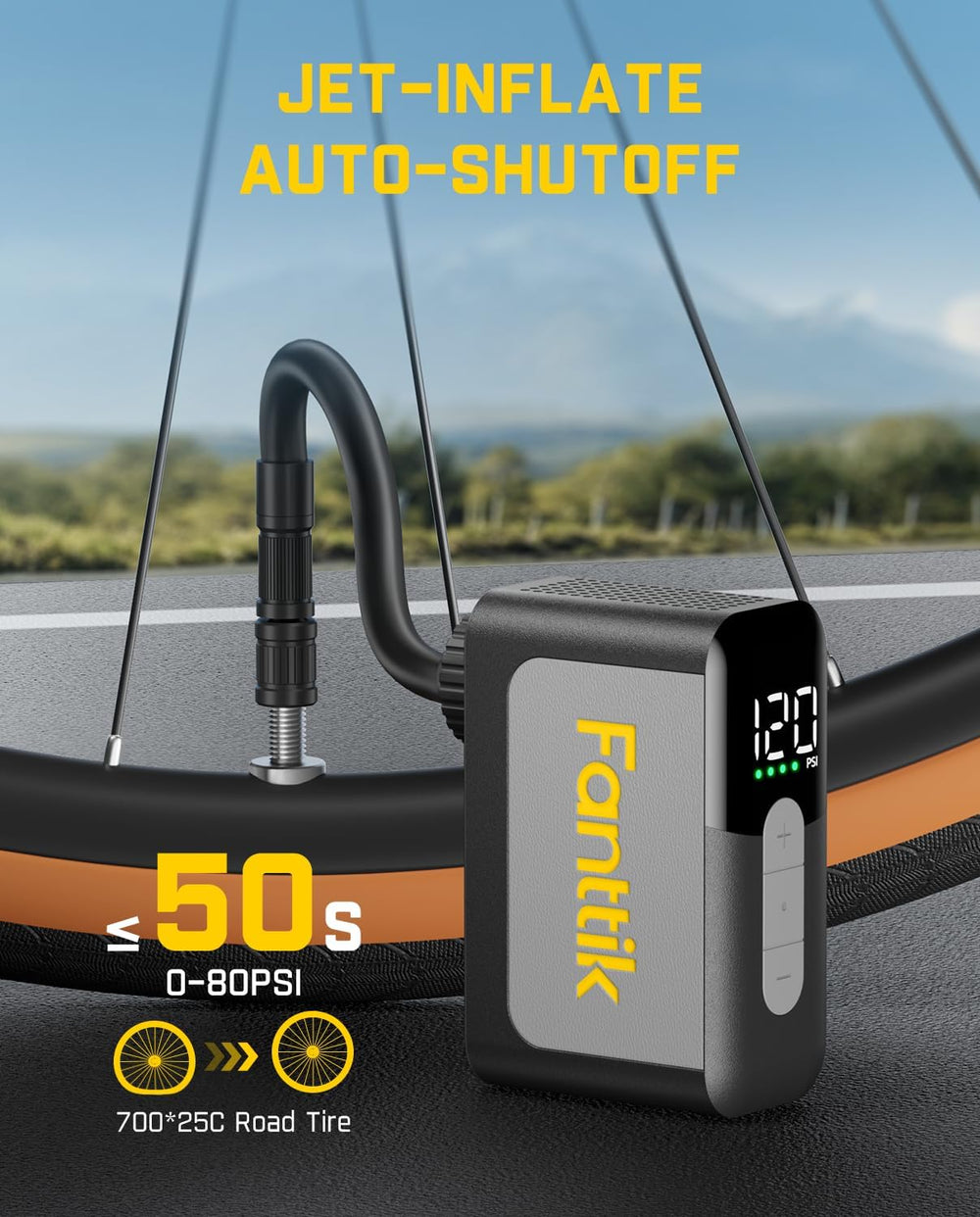 Fanttik X10 LED screen showing pressure readout for accurate inflation control