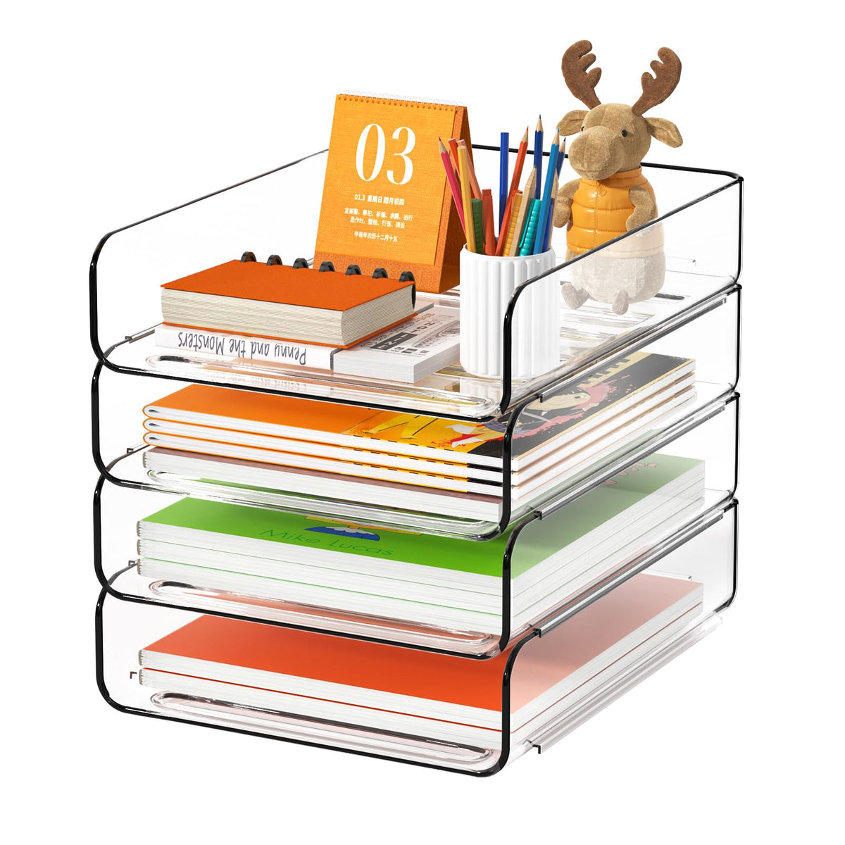 FANXIYQ front view of 4-tier organizer showing tidy document separation benefit
