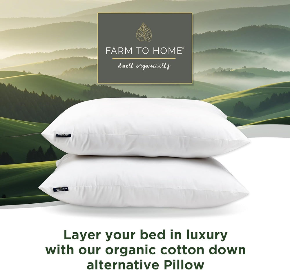 Farm To Home pillows styled on bedroom bench showing lifestyle comfort