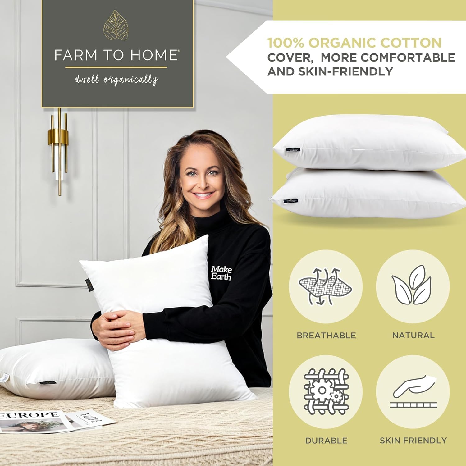 Farm To Home queen and king pillows side-by-side showing scale