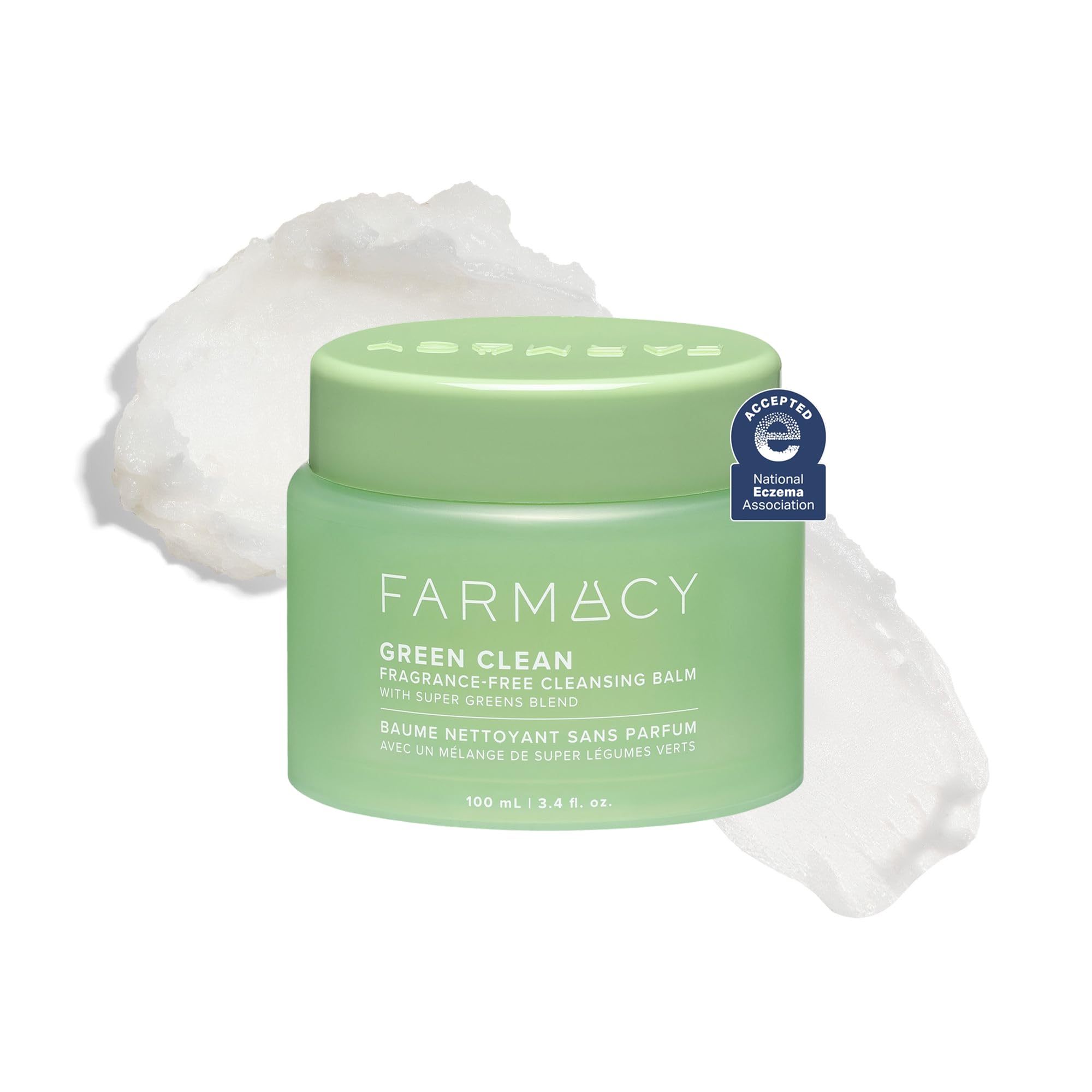 Farmacy jar front view showing Green Clean balm and gentle removal benefit