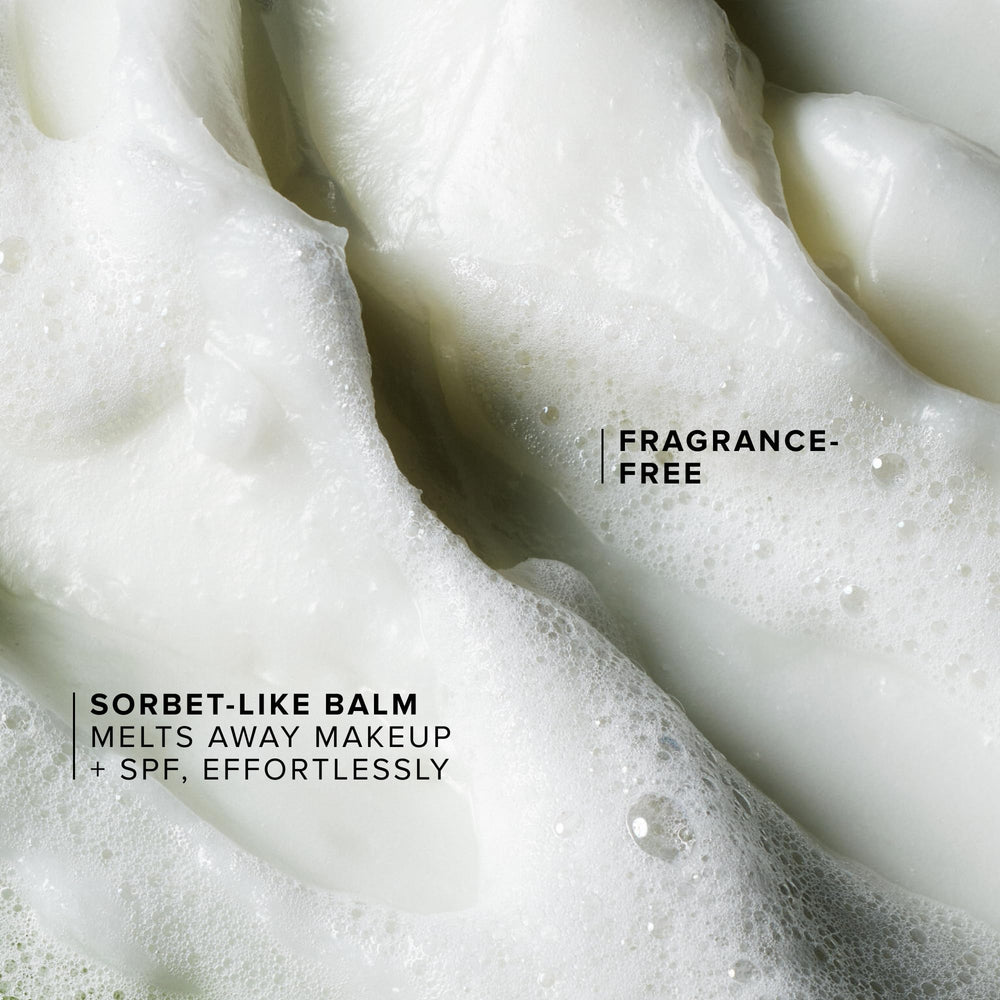 Farmacy balm on bathroom counter as part of a gentle cleansing routine