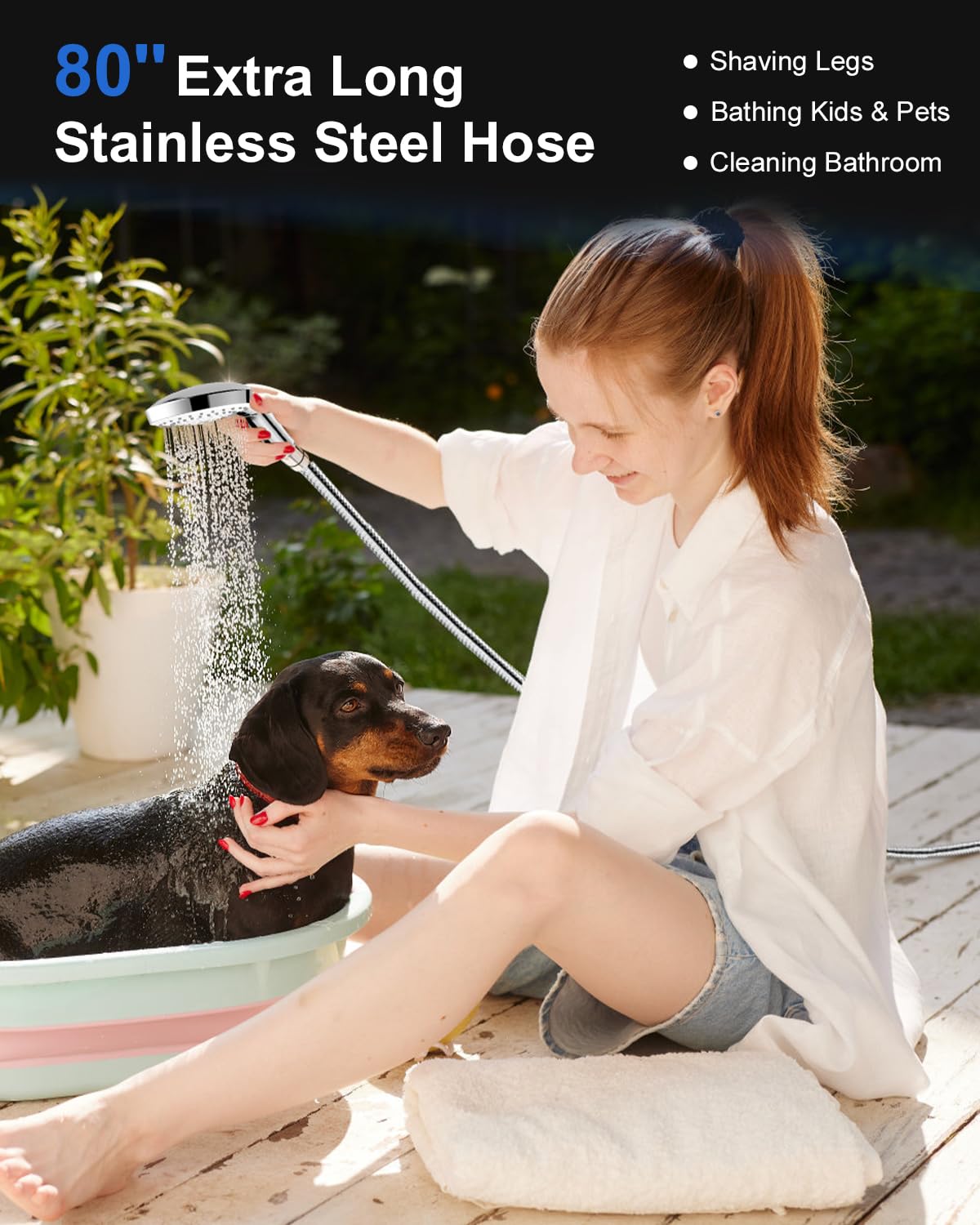 FASDUNT stretched 80-inch stainless-steel hose offering extended reach