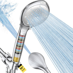 FASDUNT chrome front view showing dual shower panel and handheld, enhances bathroom aesthetics