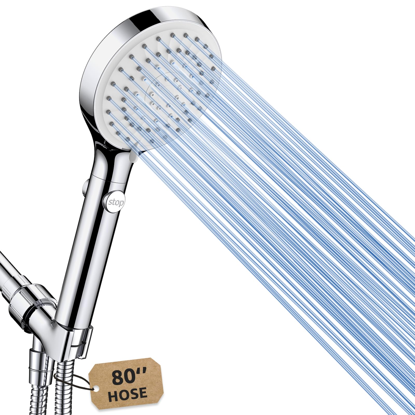 FASDUNT front view of shower head showing sleek design and durable finish