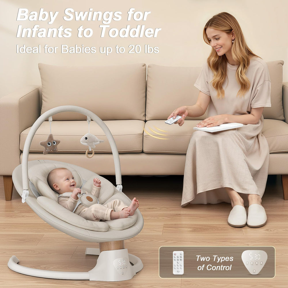 FasonBaby infant reclining in swing demonstrating soothing side-to-side motion