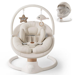 FasonBaby front view of swing showing modern wood-grain finish and cozy design