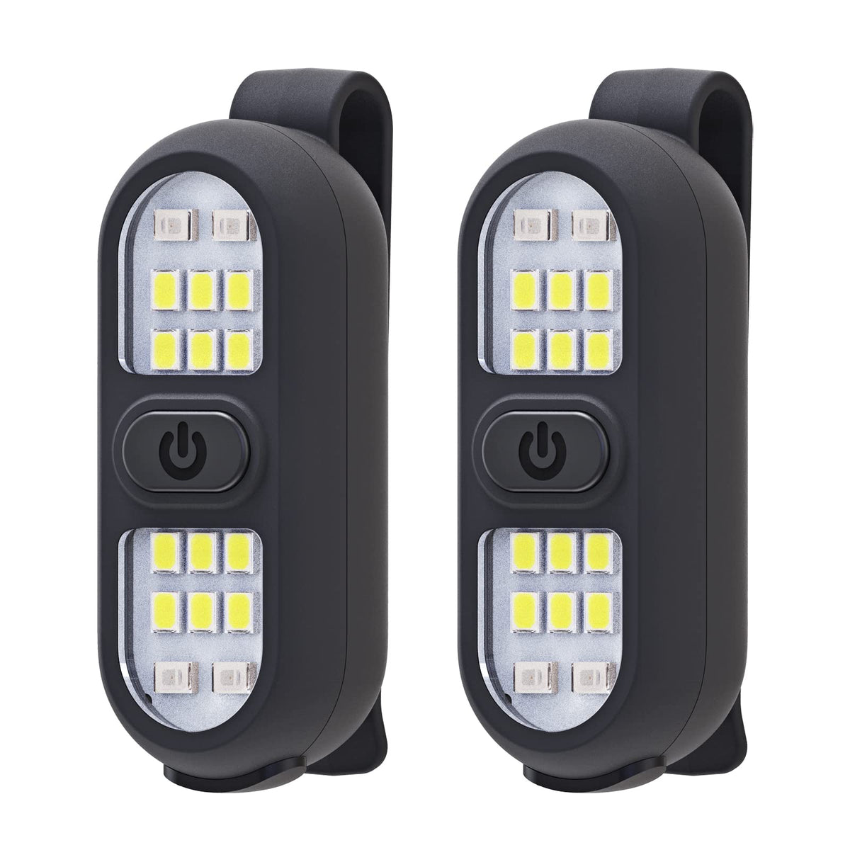 Faxins front view showing both clip-on lights for easy visibility