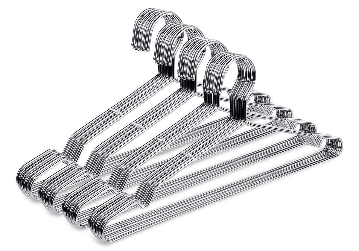 Fayleeko front pack of 40 stainless steel hangers showing quantity and clean storage benefit