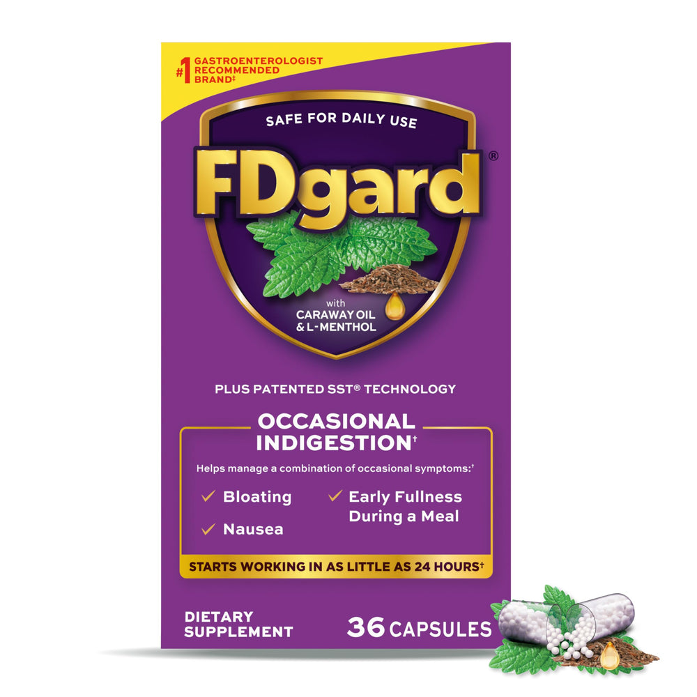 FDgard front packaging showing bottle and branding for convenient premeal support