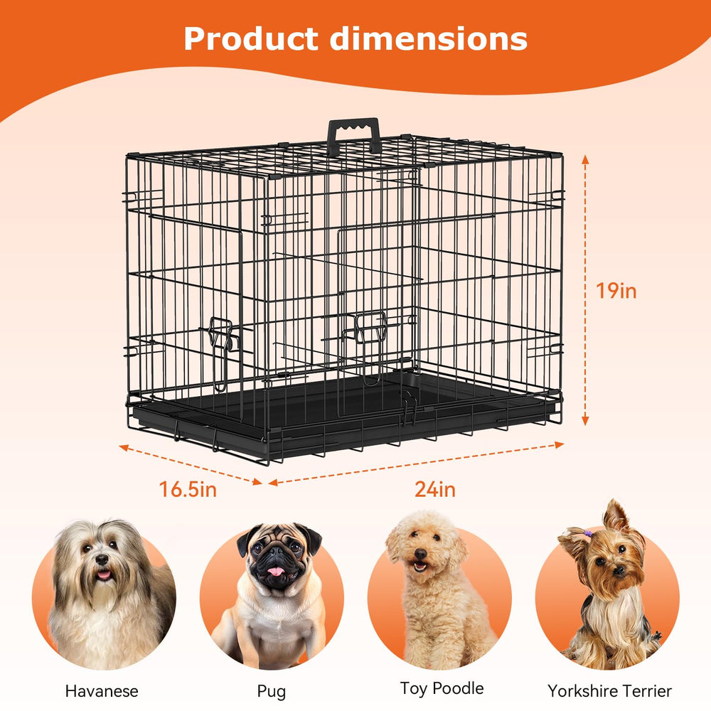 FDW crate with small dog for scale showing comfortable fit and visibility