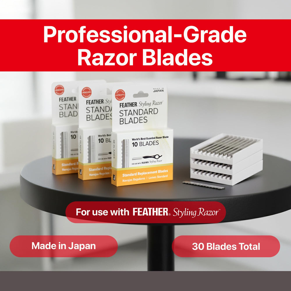 Feather blades in a salon scene showing professional styling efficiency benefit