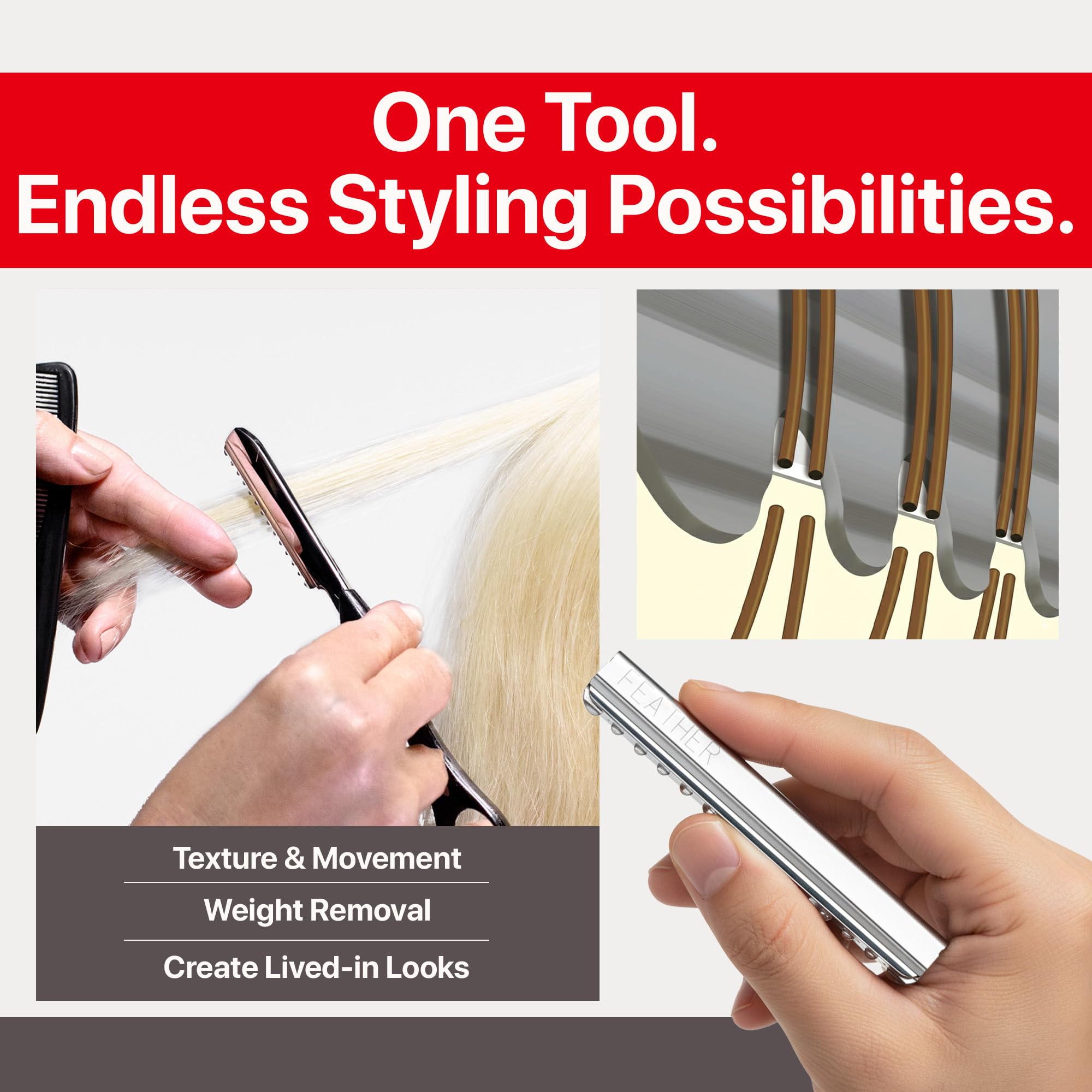 Feather cut sample created with blade showing smooth texture benefit