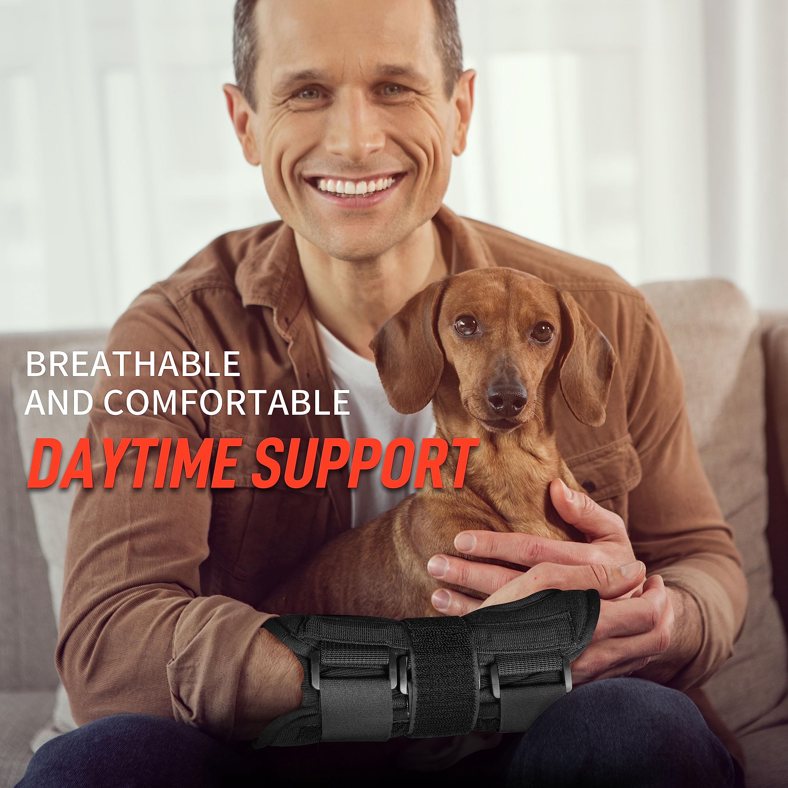 FEATOL wrist brace worn in sleeping position to reduce night movement