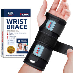 FEATOL front view of left-hand wrist brace showing secure fit and comfort