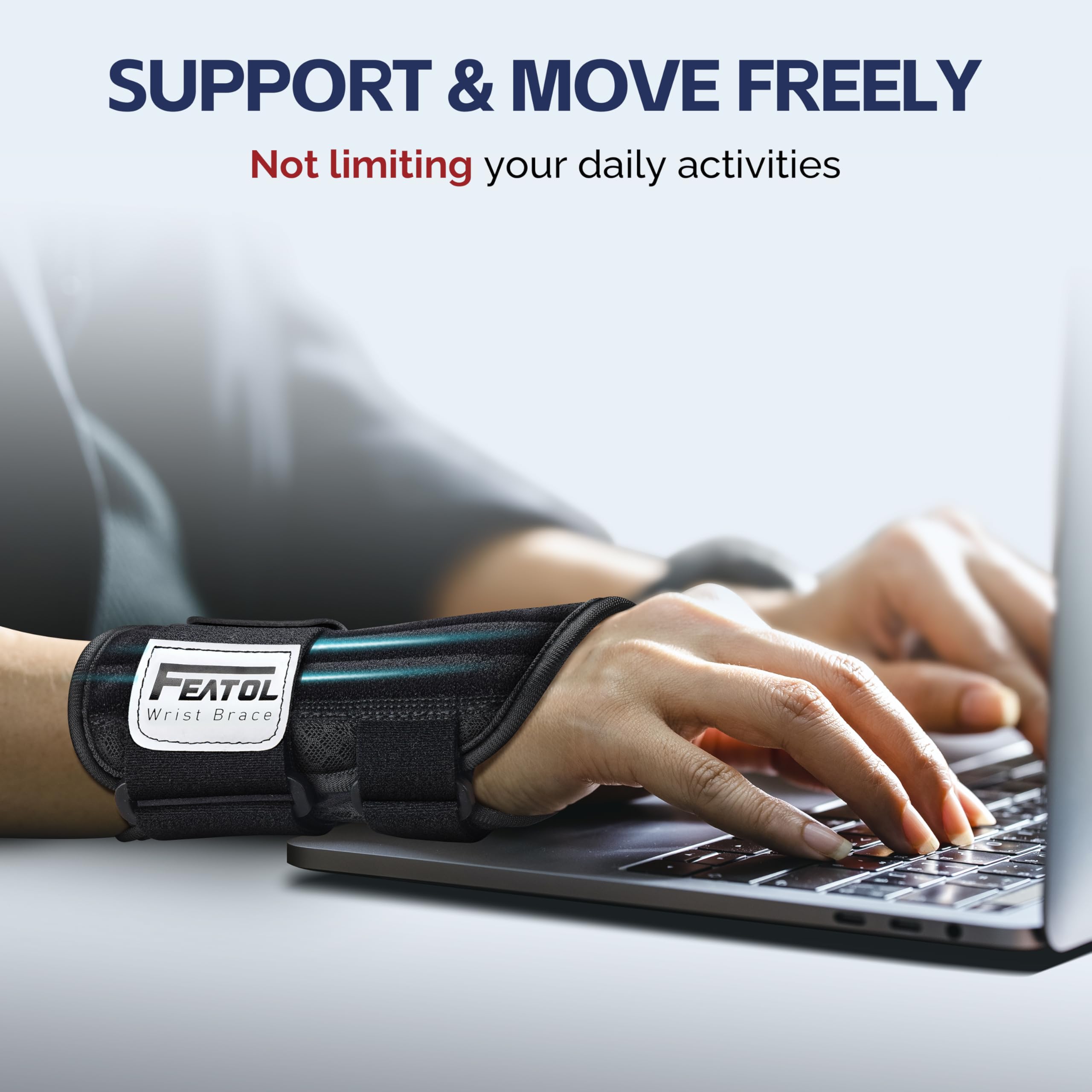 FEATOL close-up of removable metal splint demonstrating rigid support option
