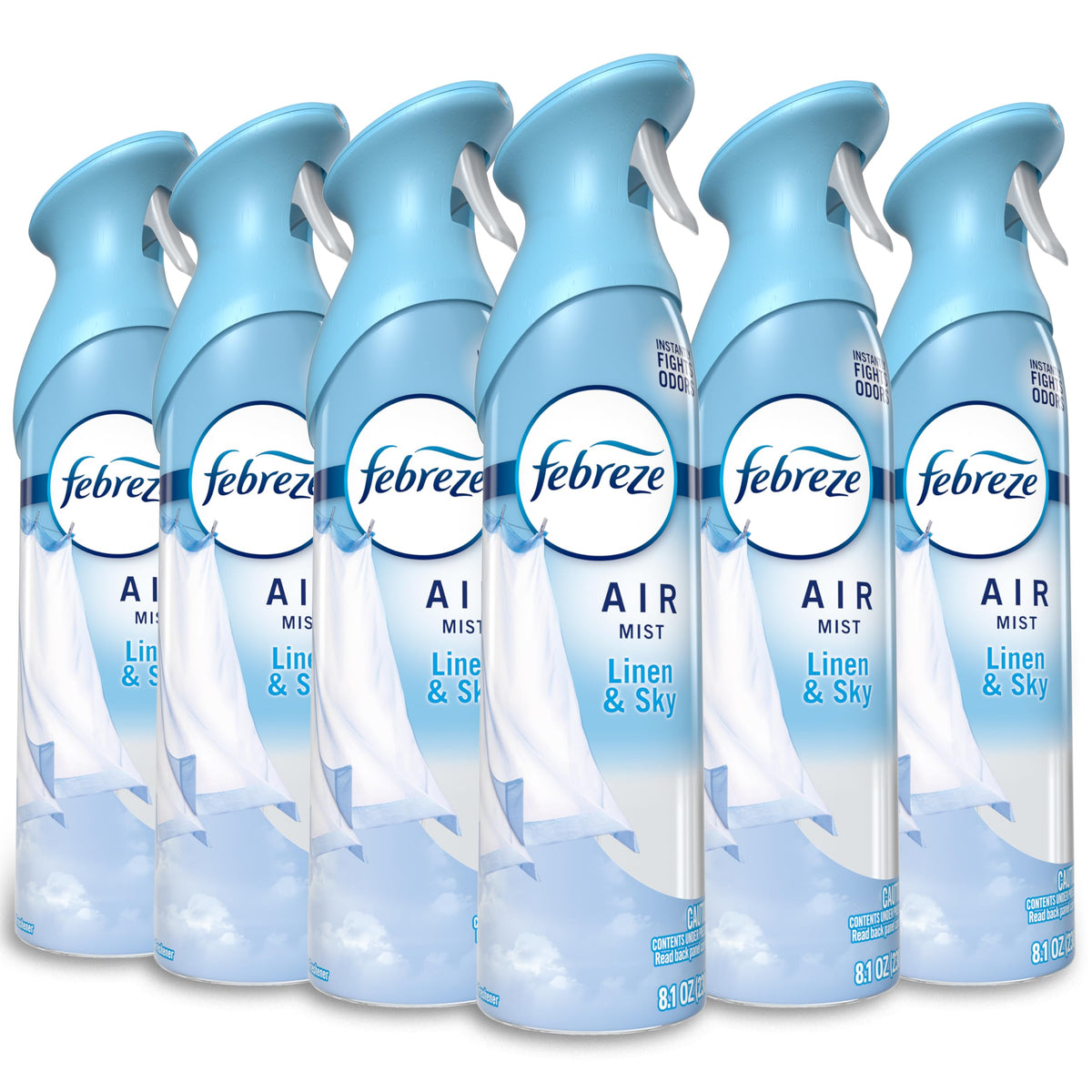 Febreze front pack of six cans showing value and fresh scent benefit