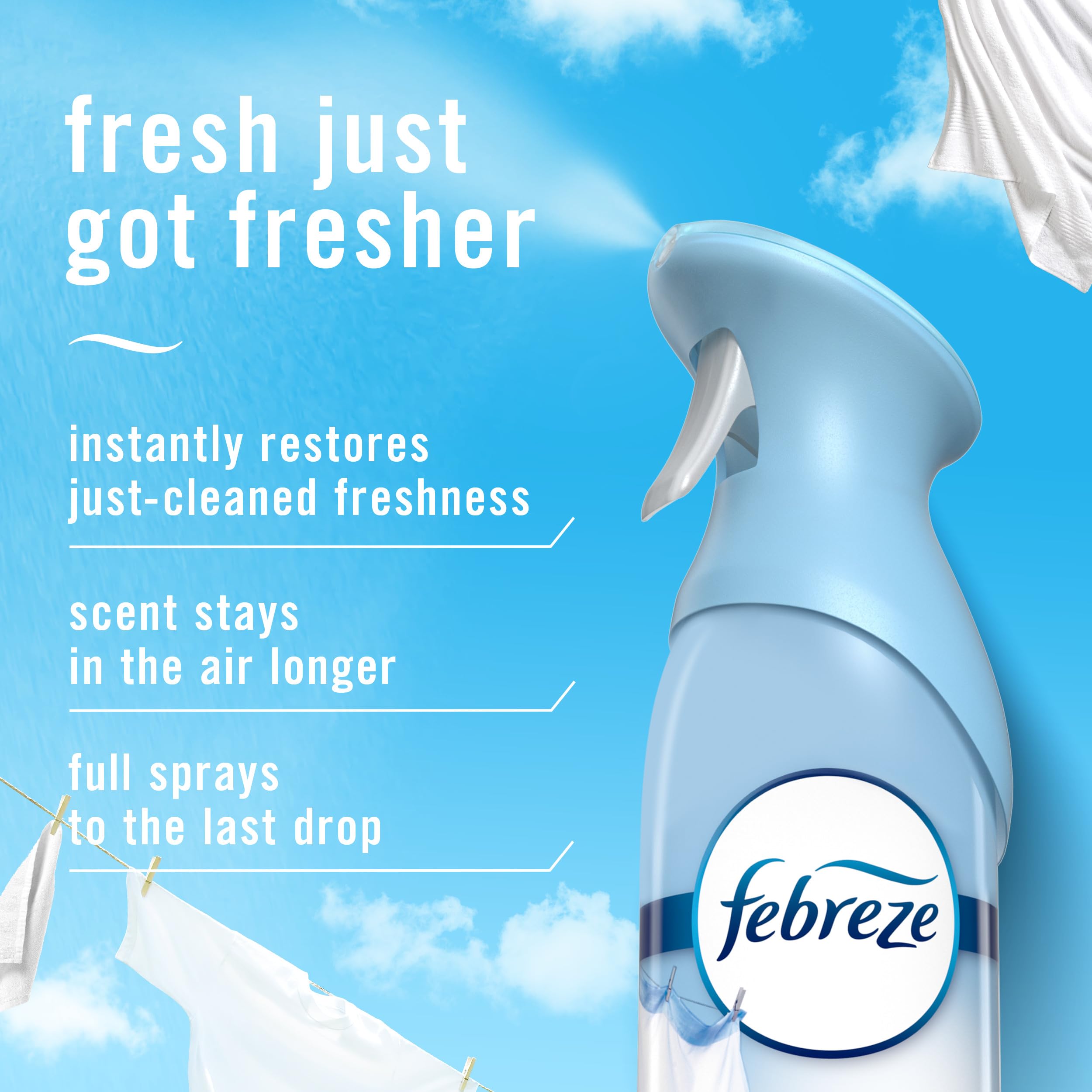 Close-up of Febreze nozzle showing precise spray for efficient coverage
