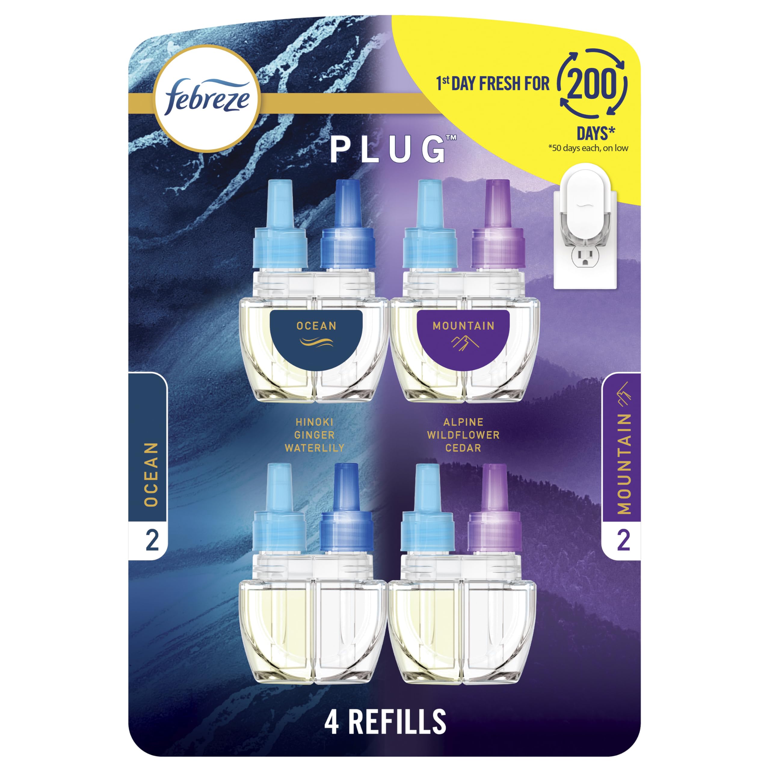 Febreze front packaging showing 4-pack refills and convenience benefit