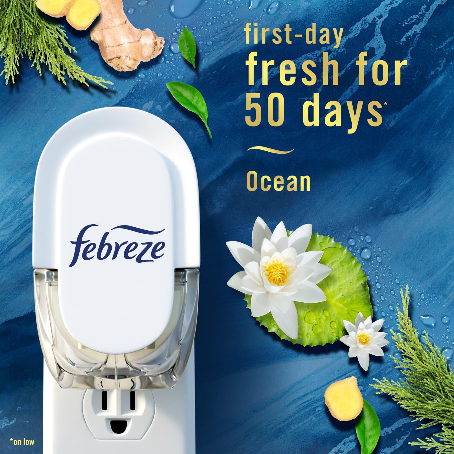 Febreze refill cap and nozzle detail for leak-free, no-mess benefit