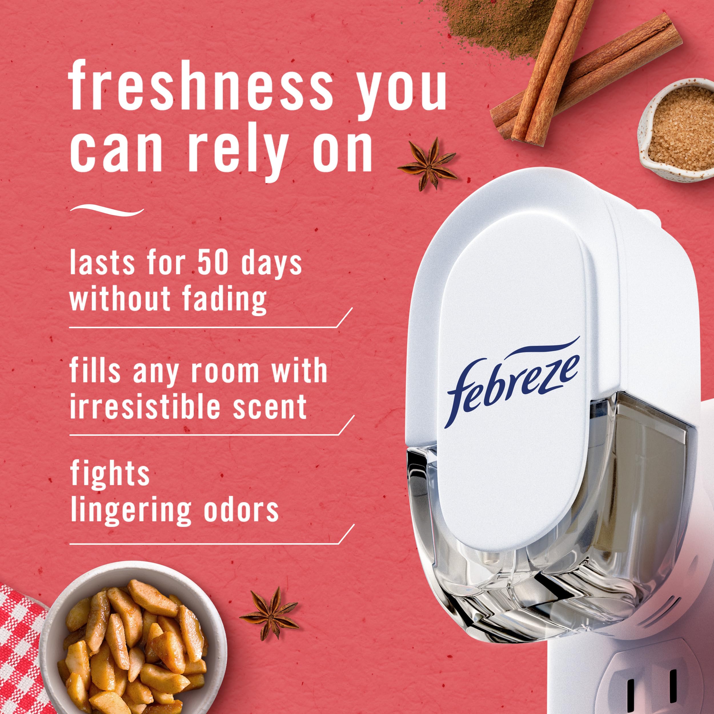 Close-up of Febreze refill label highlighting brand and clear instructions