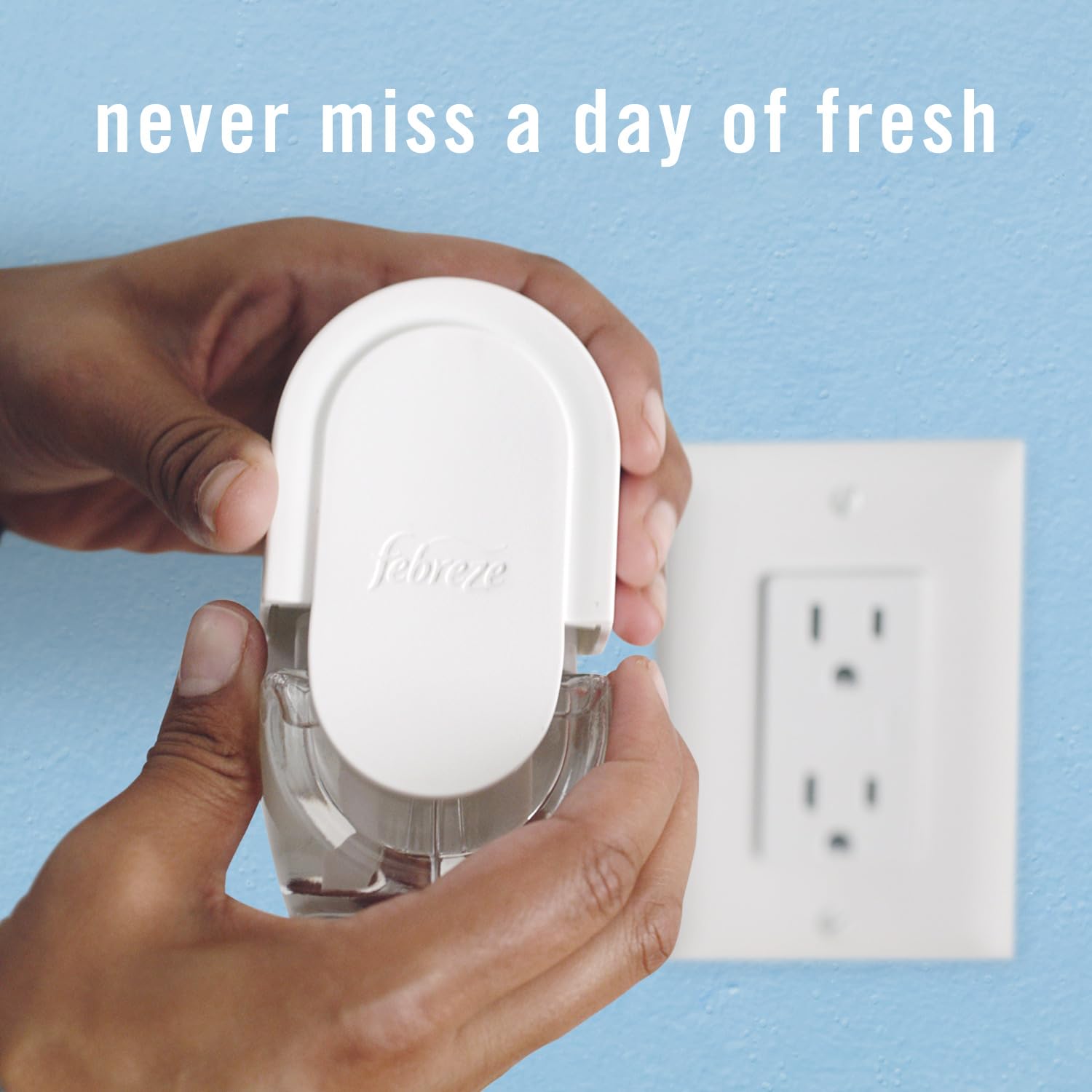 Febreze refills next to common items showing size comparison and convenient fit