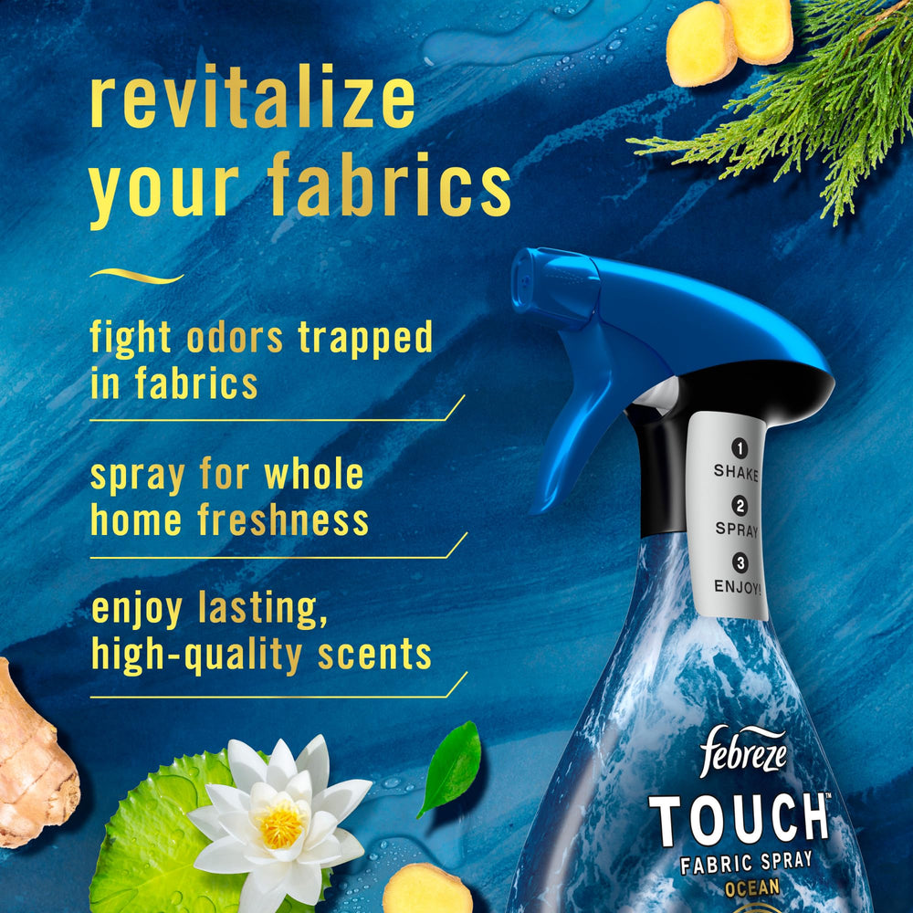 Febreze Touch label close-up highlighting scent names and features