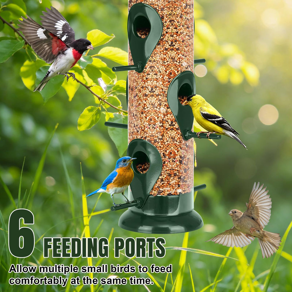 FEED GARDEN close-up of metal ports and perches providing sturdy bird landing spots