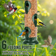 FEED GARDEN close-up of metal ports and perches providing sturdy bird landing spots