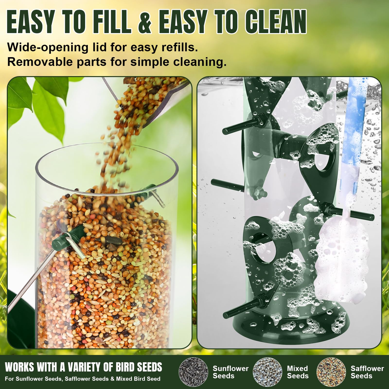 FEED GARDEN feeder in use with finches demonstrating increased backyard activity