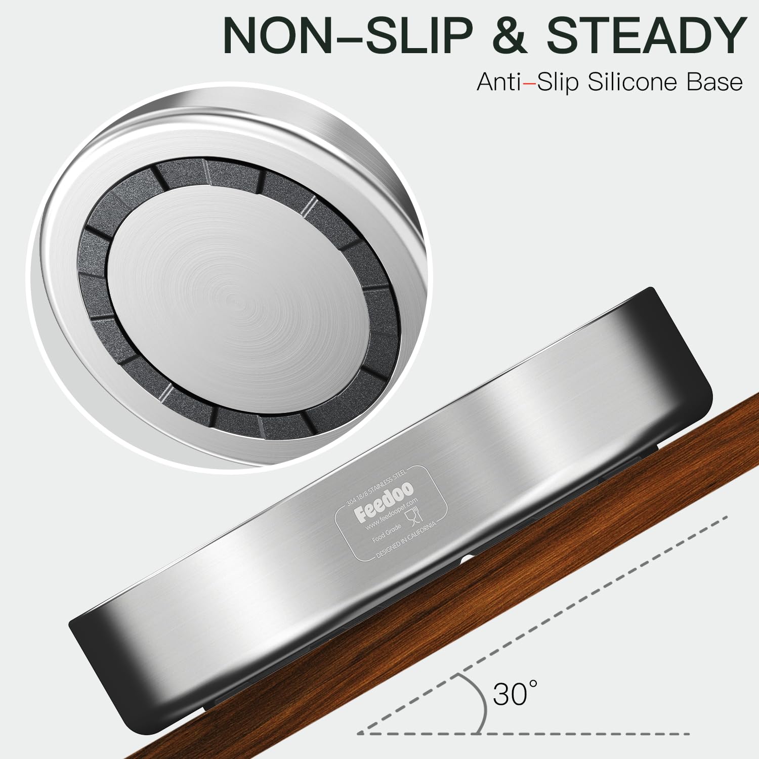 Feedoo next to measuring cup illustrating 2-cup capacity for portion control