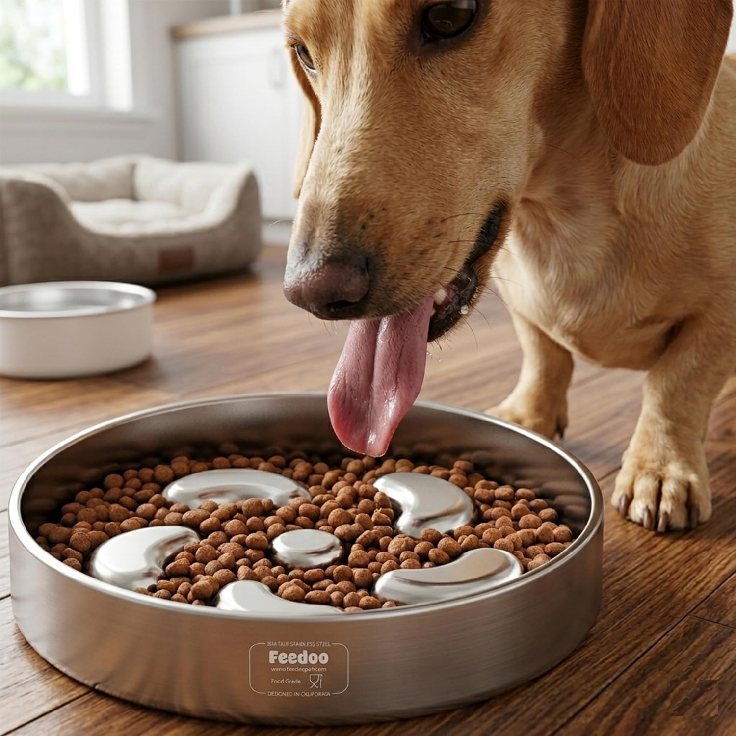 Feedoo with wet food inside showing compatibility with wet or dry meals