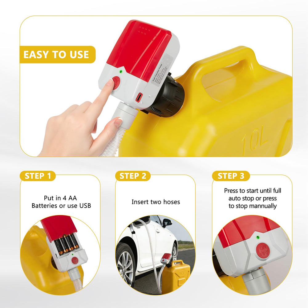 FEEDRON pump in use filling a gas can to illustrate fast transfer