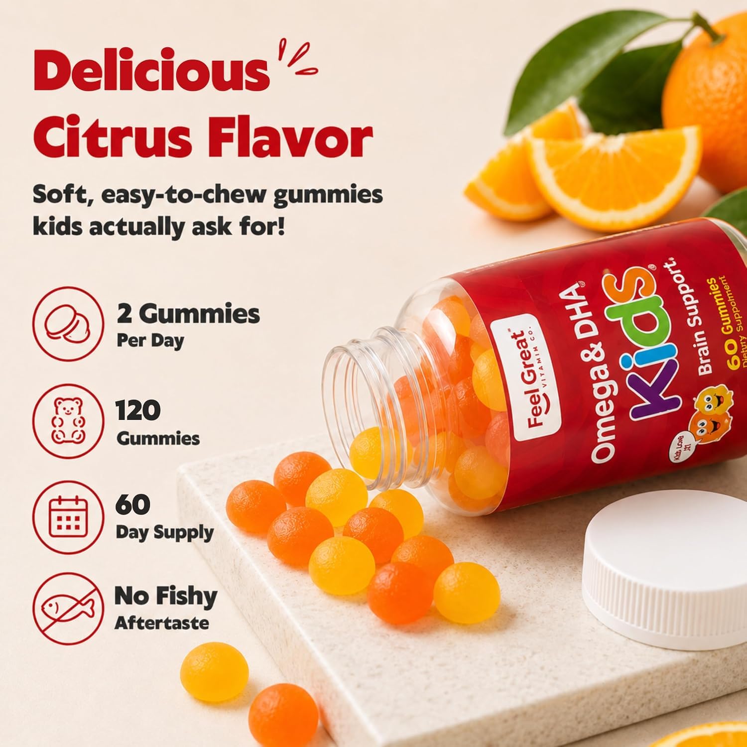 Feel Great Vitamin Company close-up of gummy texture highlighting soft chewable benefit