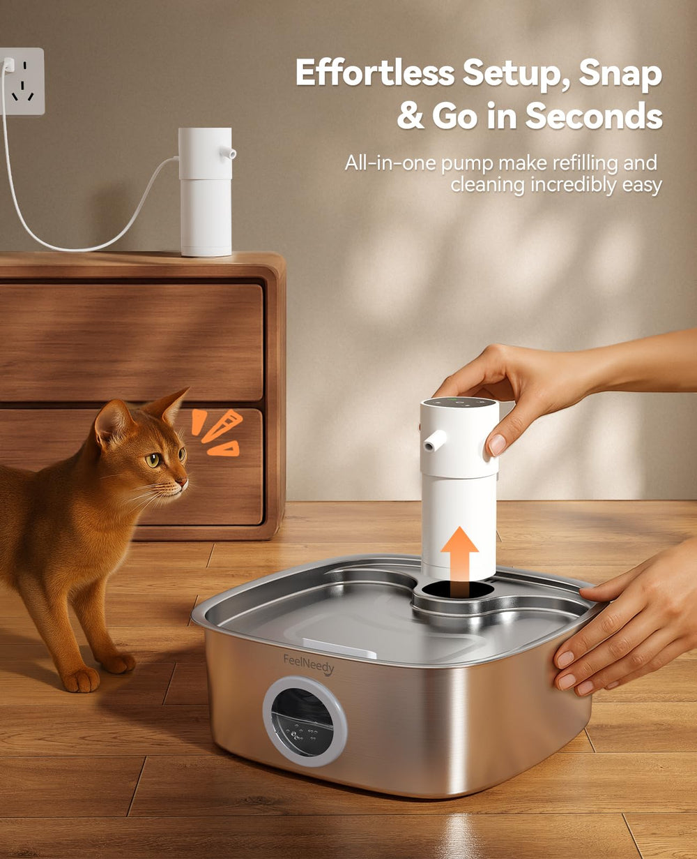 FEELNEEDY fountain placed in living room offering cord-free convenience and flexibility