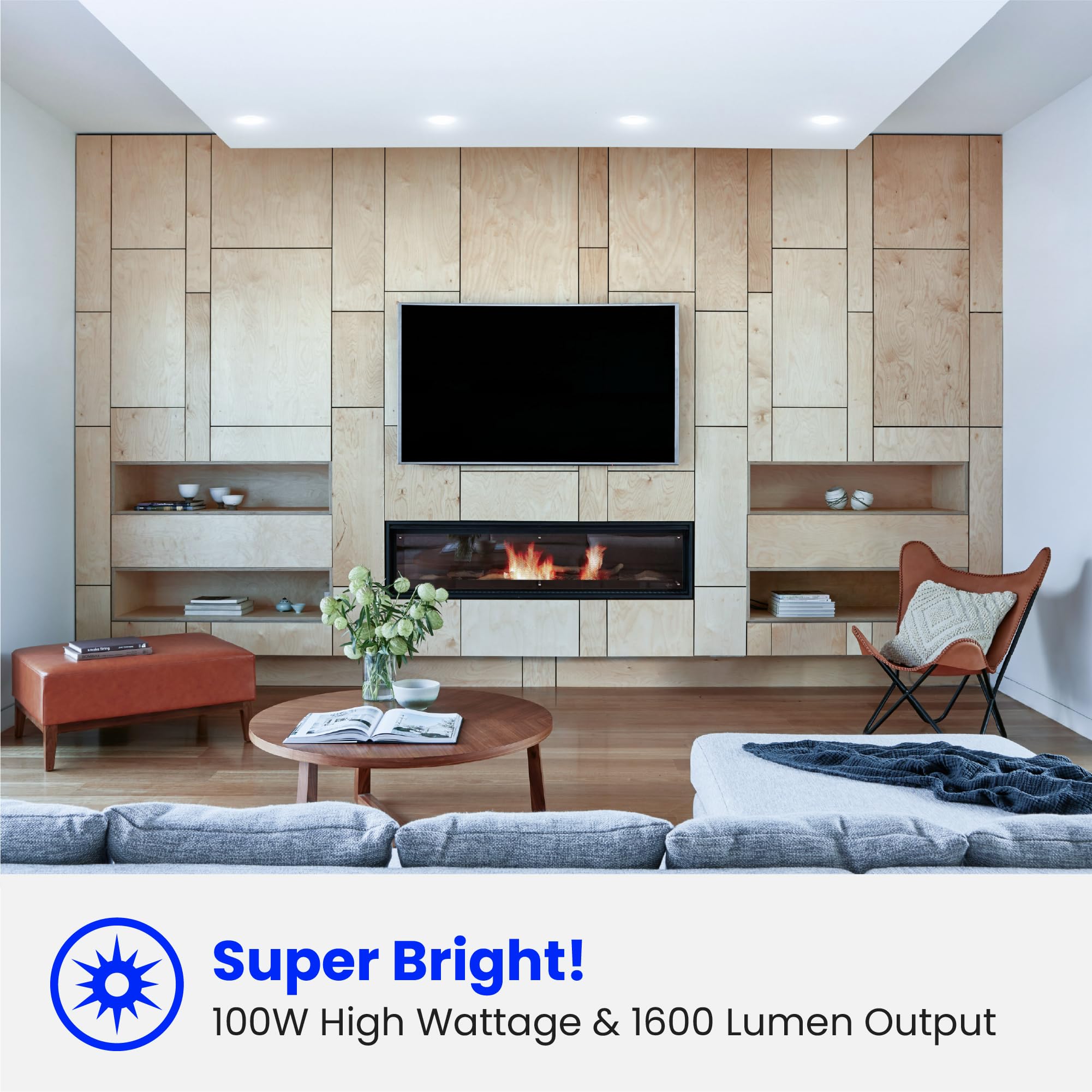 Feit Electric BR30 dimmed to lower level to show smooth dimming capability and ambiance control