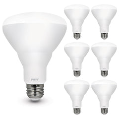 Feit Electric BR30 front packaging showing six bulbs for quick identification and energy savings