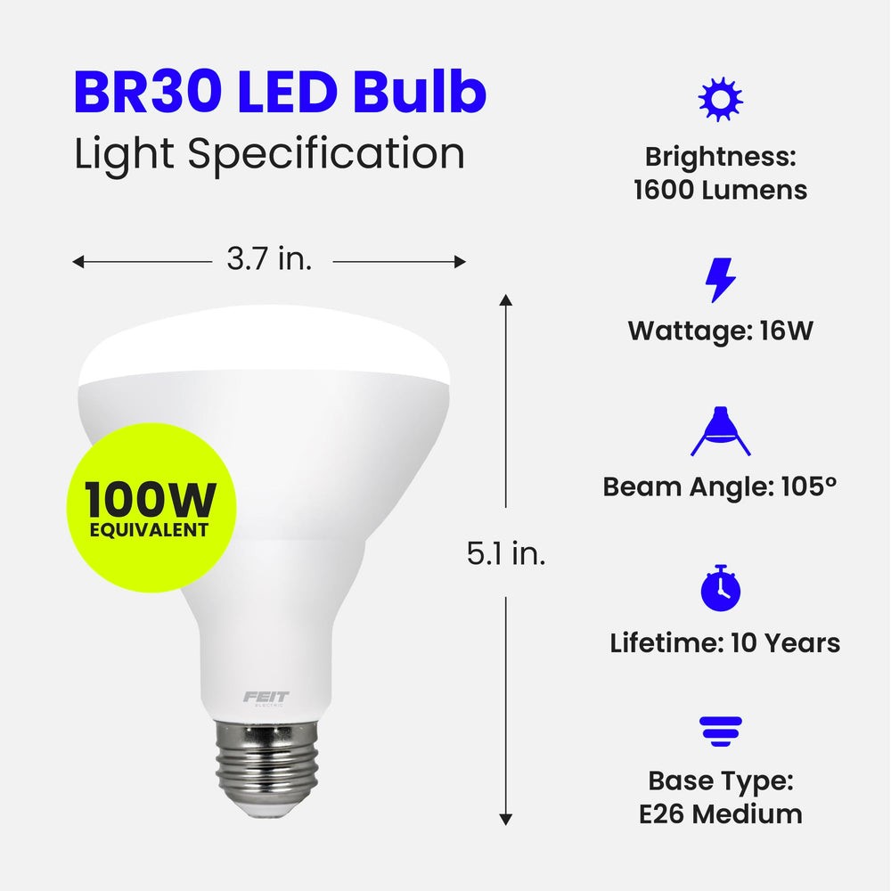 Feit Electric BR30 installed in recessed can demonstrating bright daylight illumination