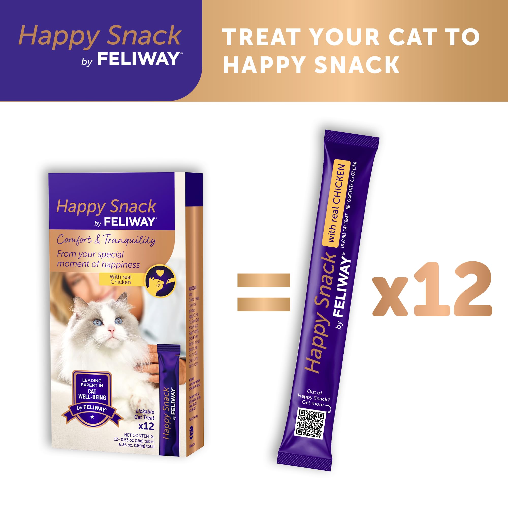 Cat licking FELIWAY treat from hand conveying enjoyable calming interaction