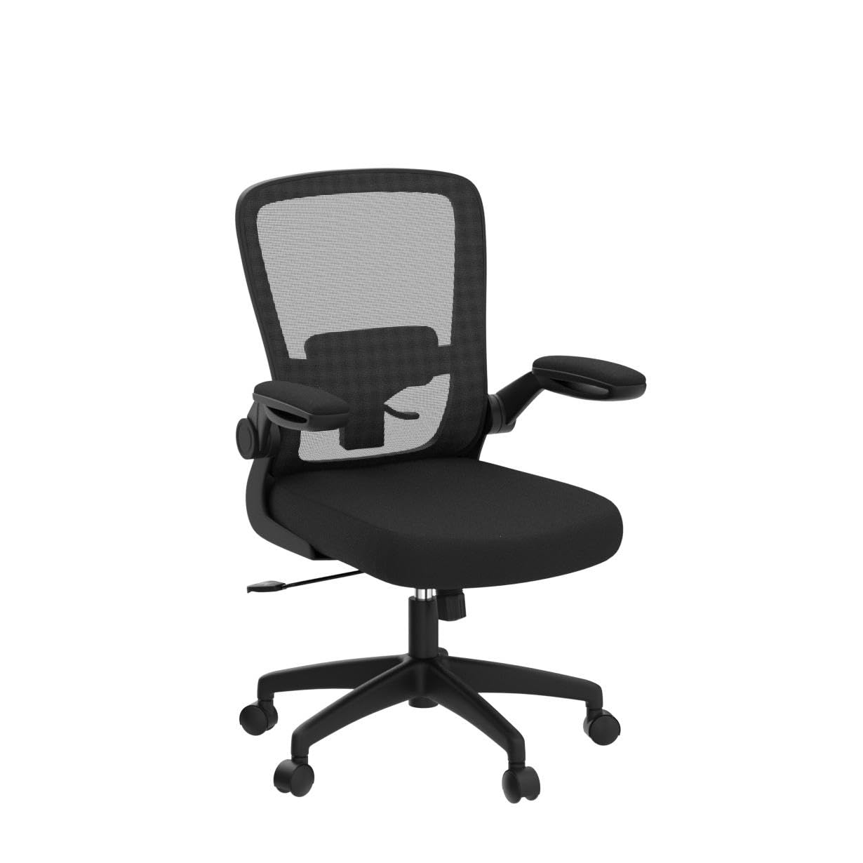 FelixKing flip-up armrest folded up to save space and allow close desk access