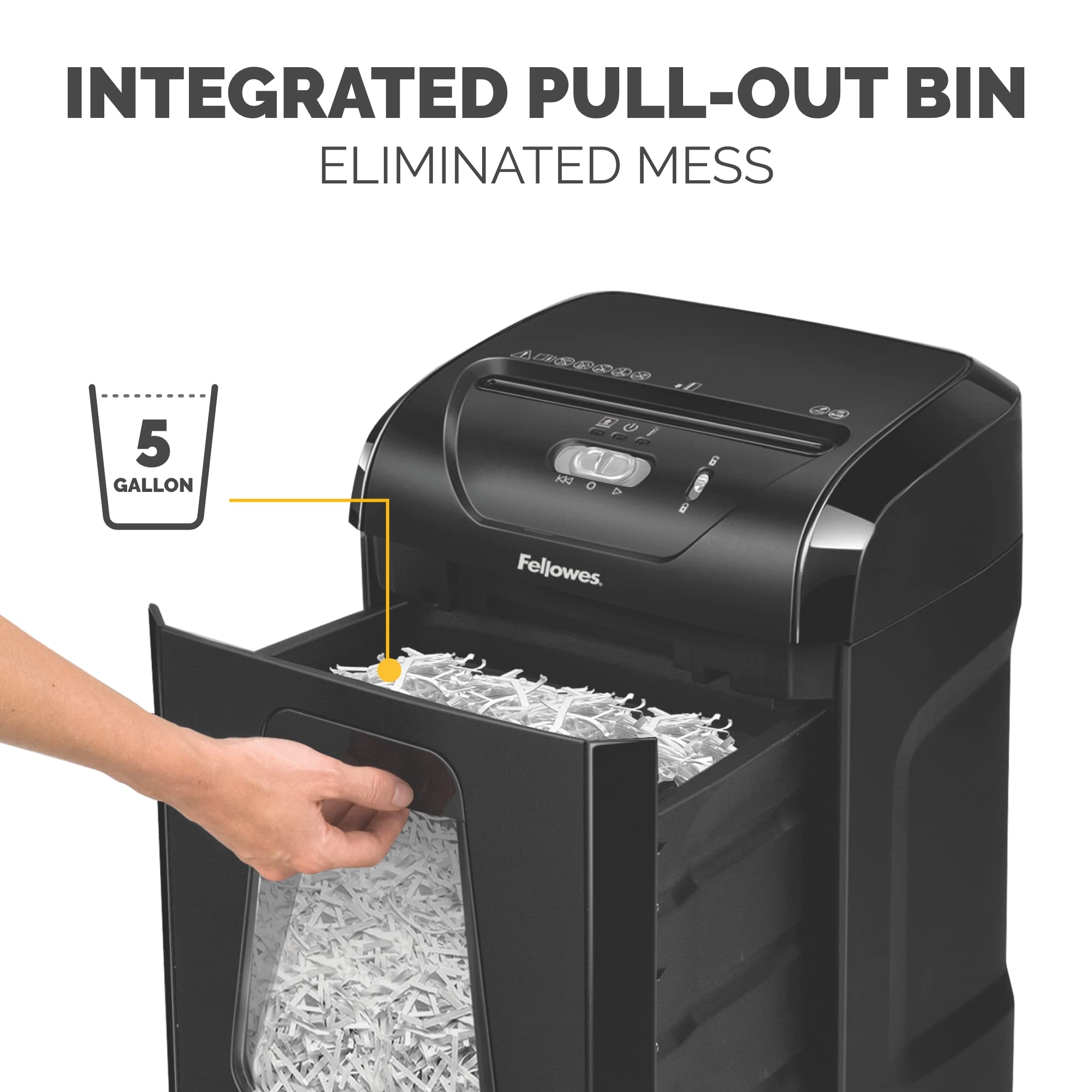 Fellowes 14C10 on an office desk to show compact size and scale advantage