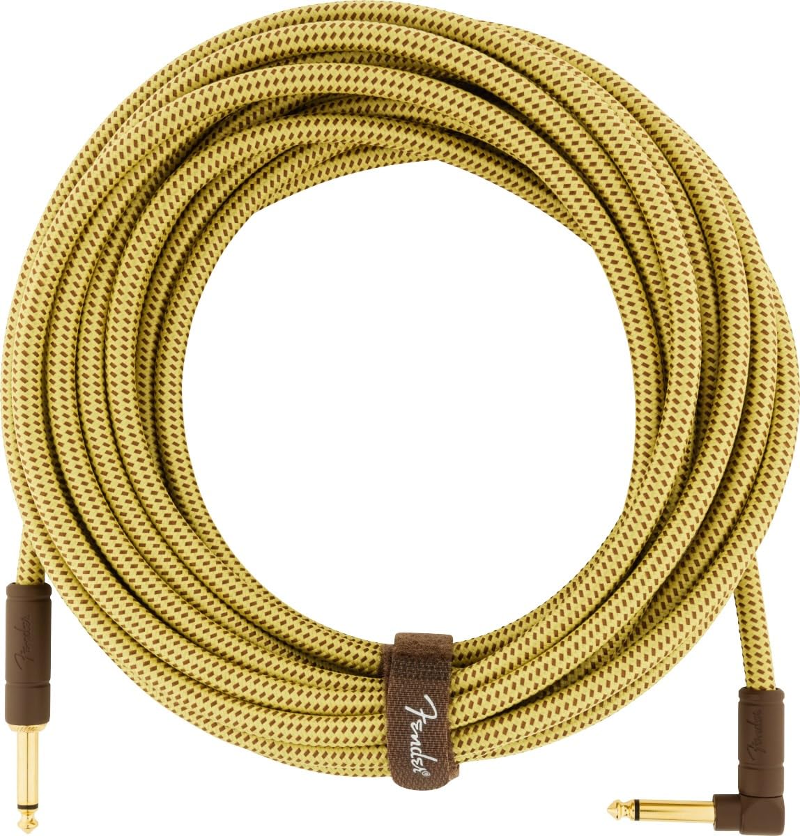 Fender Deluxe tweed coiled cable showing neat wrap and stage-ready durability