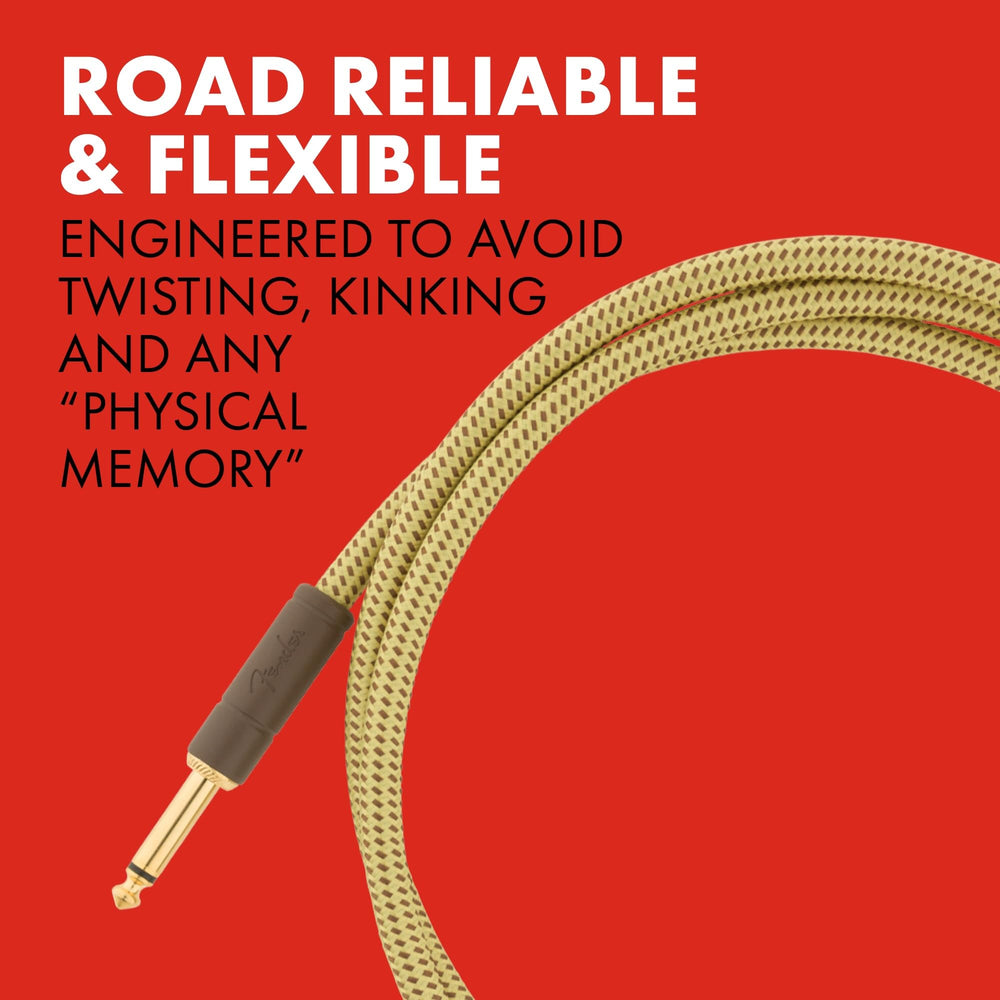 Fender Deluxe cable plugged into guitar showing reliable connection for live play