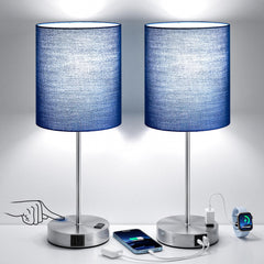 Fenmzee front view pair showing navy lamps and balanced room lighting benefit
