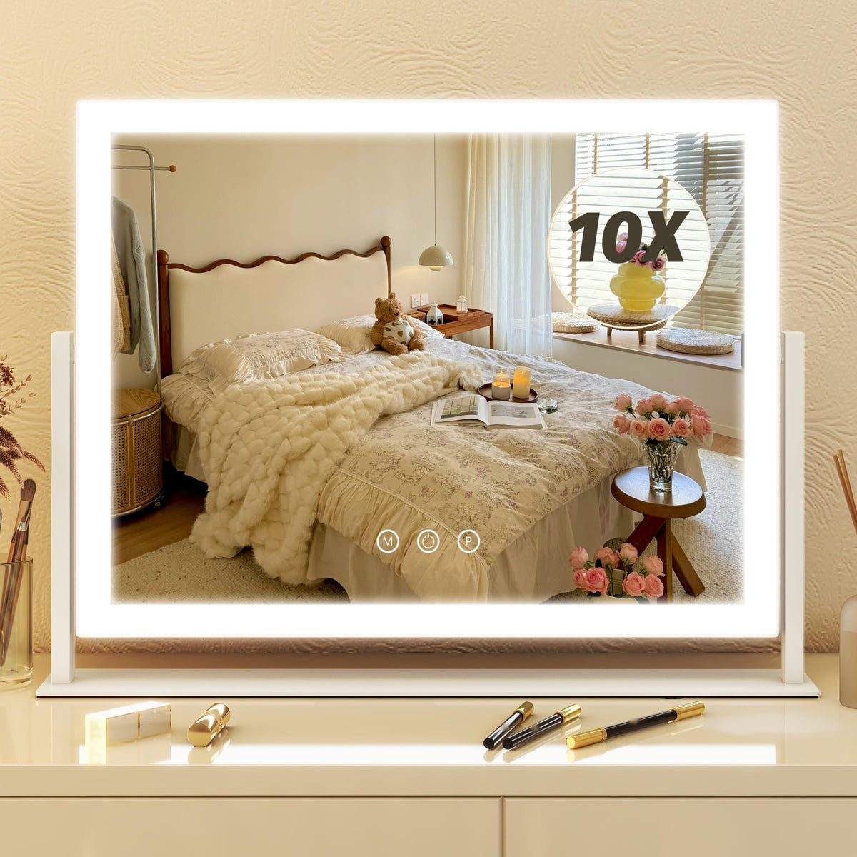 FENNIO front view of 13x17 lighted vanity mirror showing clean frame and even illumination