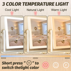 FENNIO mirror lit in warm neutral and cool modes to compare color temperatures