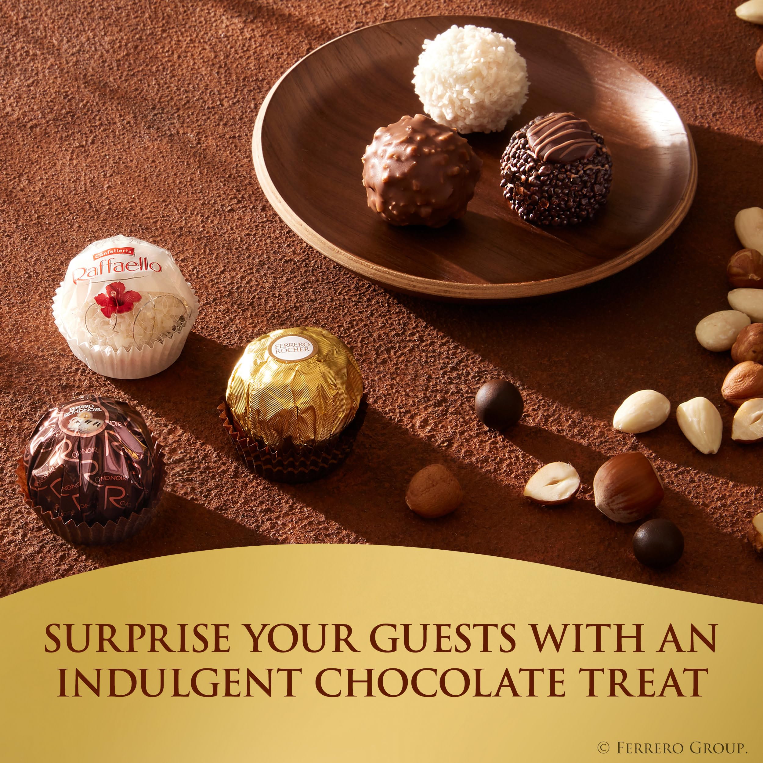 Individual Ferrero wrapper detail showing brand and sealed freshness benefit