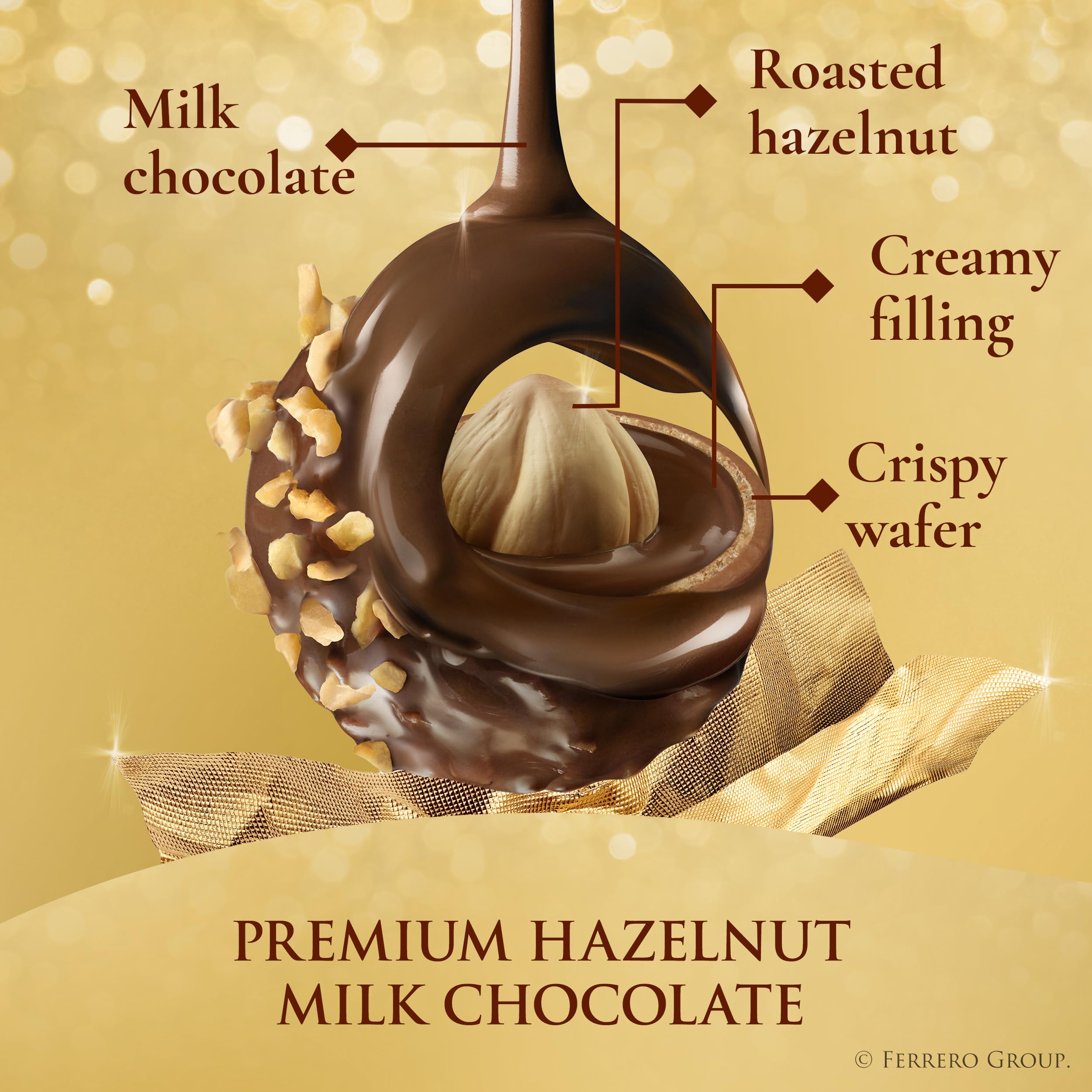 Ferrero Rocher close-up of milk chocolate surface highlighting rich texture and quality